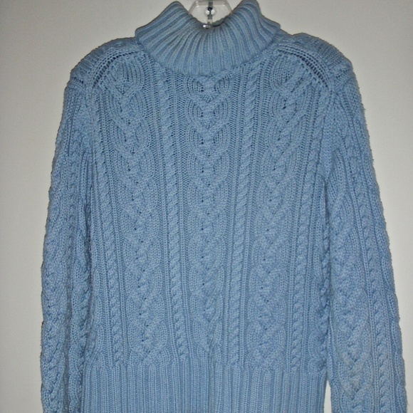 Brooks Brothers Light Blue Cable Knit Turtleneck Sweater - Picture 1 of 4